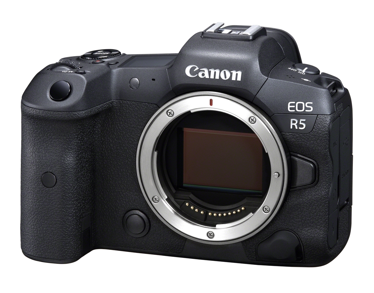 Canon EOS R5 Mark II Systemkamera in Schwarz – Frontansicht ohne Objektiv