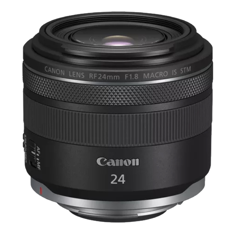 Canon RF 24mm F1.8 Macro IS STM Weitwinkelobjektiv in schräger Frontansicht