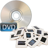 Eine CD im Hintergrund auf weißem Grund und davor sind kleine Diarahmen abgebildet