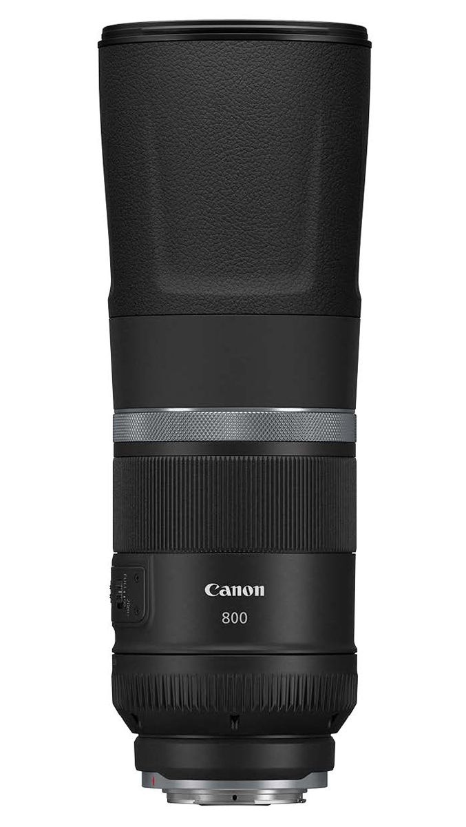 Canon RF 800mm Superteleobjektiv in Schwarz – kompakte Seitenansicht
