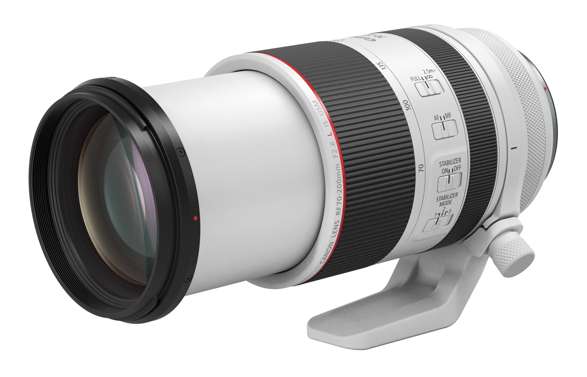 Canon 70-200mm Telezoom-Objektiv mit Stativschelle in Seitenansicht