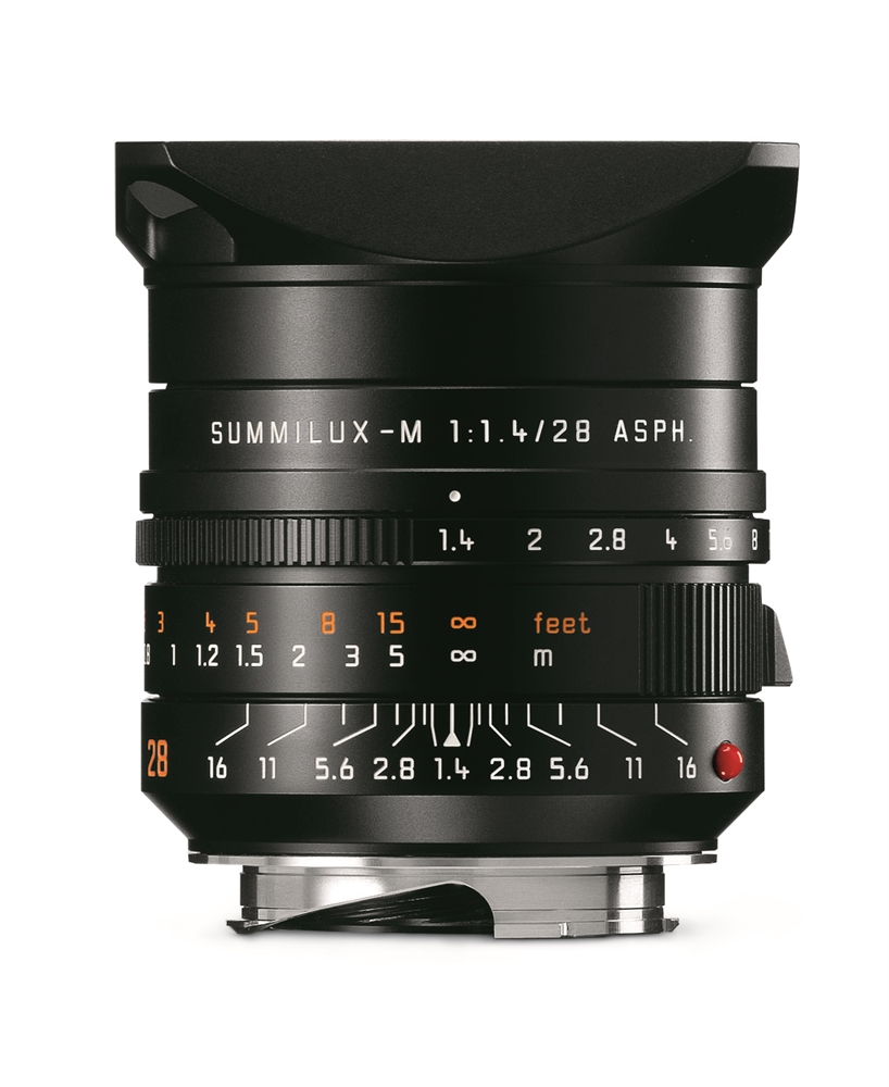 Leica Summilux-M 28 mm f/1.4 ASPH. Weitwinkelobjektiv in Schwarz mit Gegenlichtblende