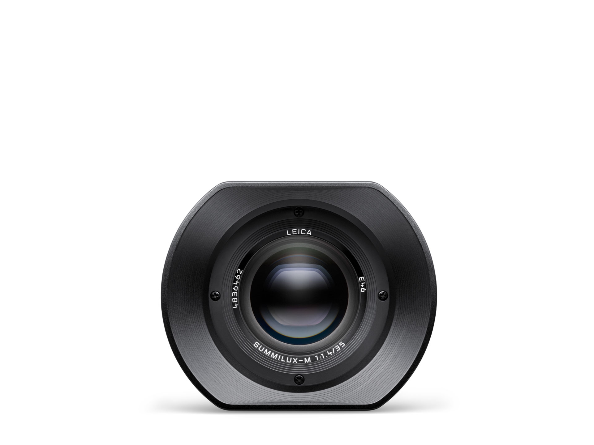 Leica Objektiv mit Gegenlichtblende in Frontansicht