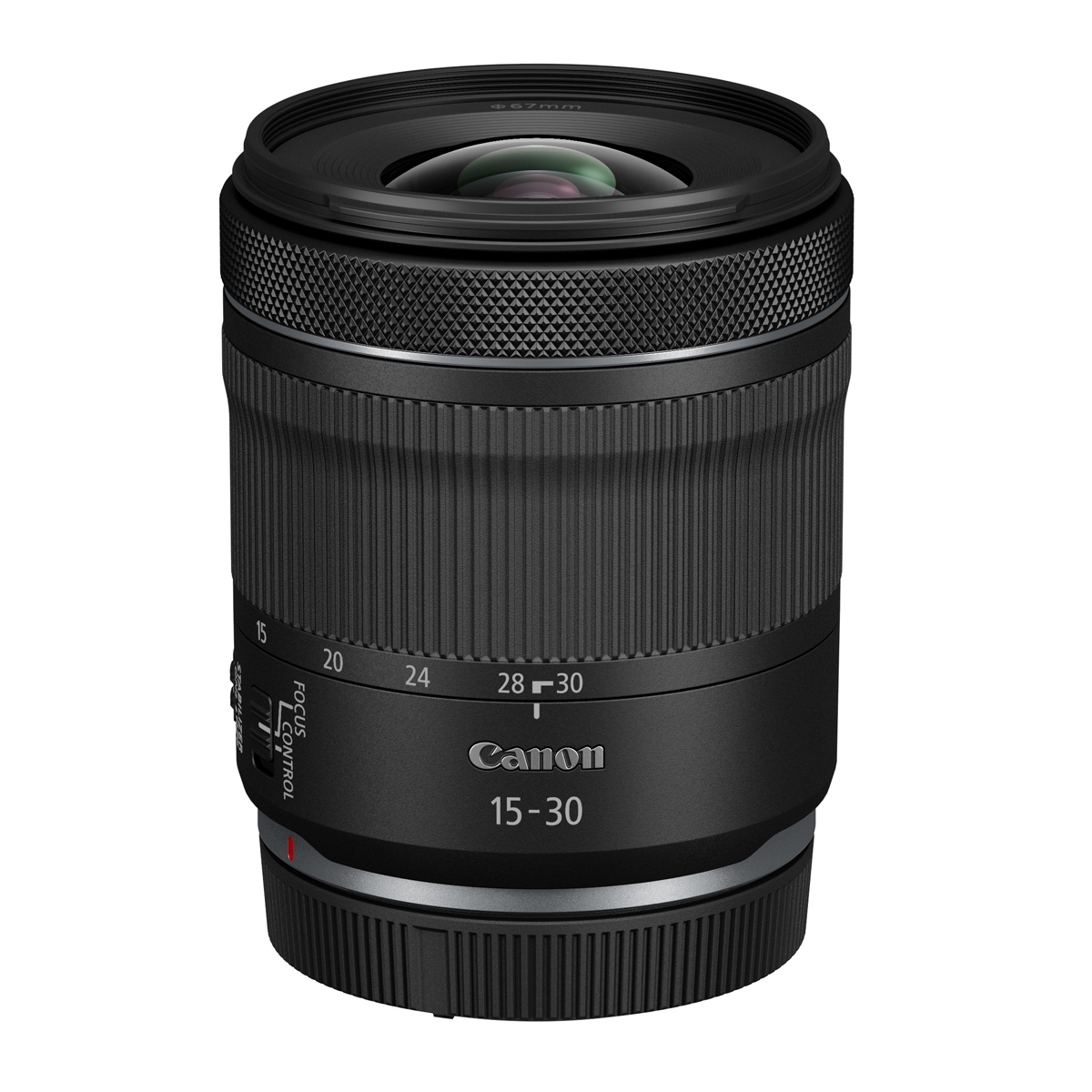 Canon RF 15–30 mm Weitwinkel-Zoomobjektiv in schräger Frontansicht