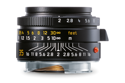 Leica Summicron-M 35 mm f/2 Objektiv in Schwarz – Seitenansicht