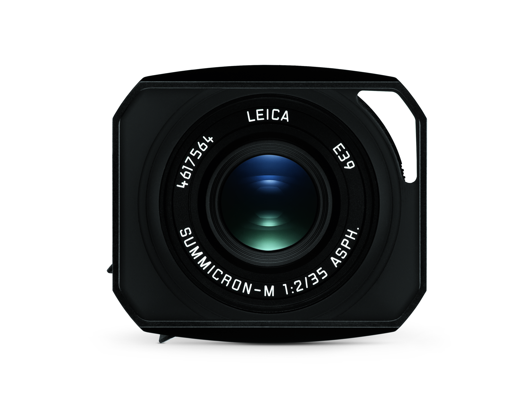 Leica Summicron-M 28 mm f/2 ASPH. Weitwinkelobjektiv mit Gegenlichtblende in Frontansicht
