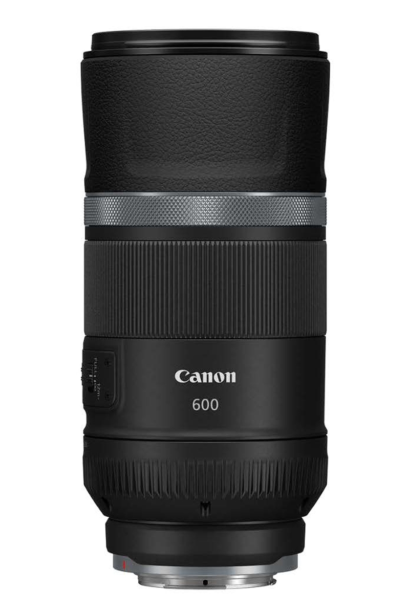 Canon RF 600mm Teleobjektiv in Schwarz – kompakte Seitenansicht